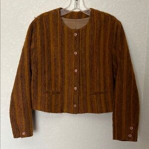 Vintage fuzzy Striped Brown Women's Jacket